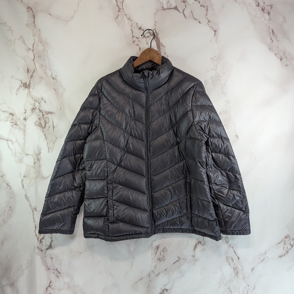 Calvin Klein Down Jacket Women XL Gray Coat Puffer Insulated Quilted Packable